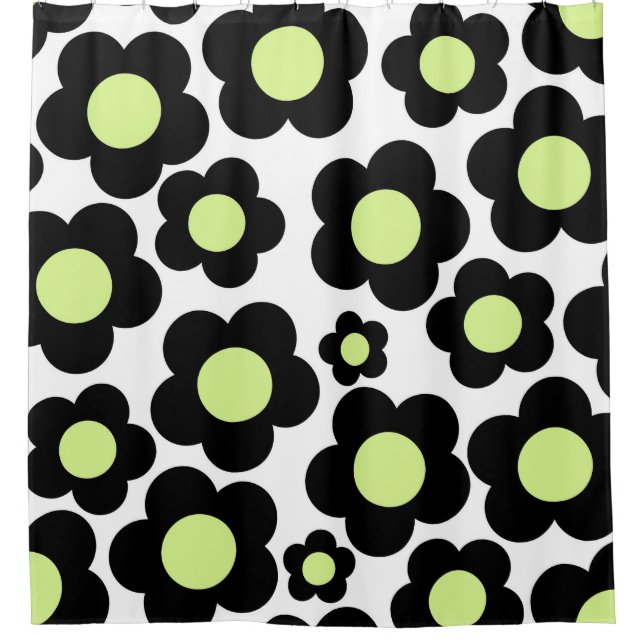 Preppy Black Neon Green Hippie Blume Pattern Duschvorhang (Vorderseite)