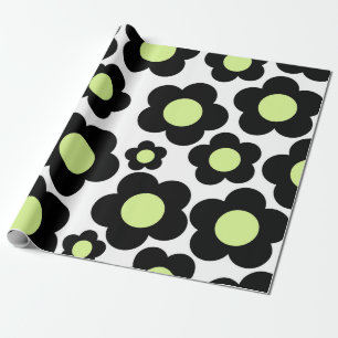 Preppy Black Neon Green Hippie Blume Pattern Geschenkpapier