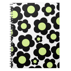 Preppy Black Neon Green Hippie Blume Pattern Notizblock