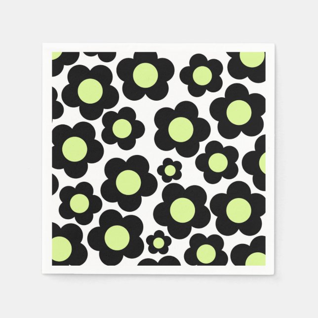 Preppy Black Neon Green Hippie Blume Pattern Serviette (Vorderseite)