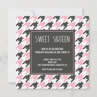 Preppy black pink Hahnentrittmuster pattern Sweet Einladung