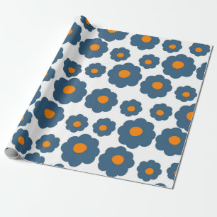 Preppy Blau Orange Hippie Blumenmuster Geschenkpapier