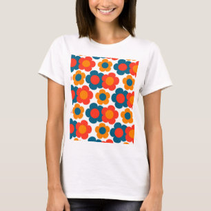 Preppy Blau Orange Hippie Blumenmuster T-Shirt