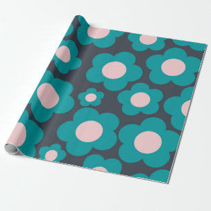 Preppy Blau Rosa Hippie-Blumenmuster Geschenkpapier