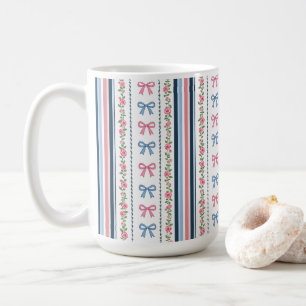 Preppy Blaue Rosa Schleifen Floralien Gestreift Co Kaffeetasse