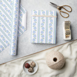 Preppy Blaue und Grüne Hortensien Streifen Geschenkpapier