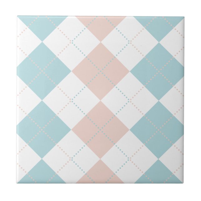 Preppy blaue und rosa Schachbrett-Pastellmuster Fliese (Vorderseite)