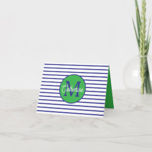 Preppy Blaue und Weiße Streifen mit grünem Monogra