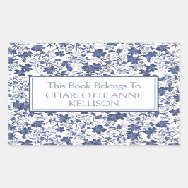 Preppy Blue and Gray Floral Buchzeichen Rechteckiger Aufkleber