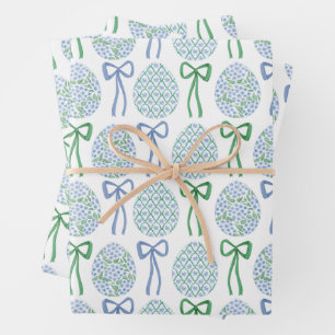 Preppy Blue and Green Oaster Bows and Eggs Geschenkpapier Set