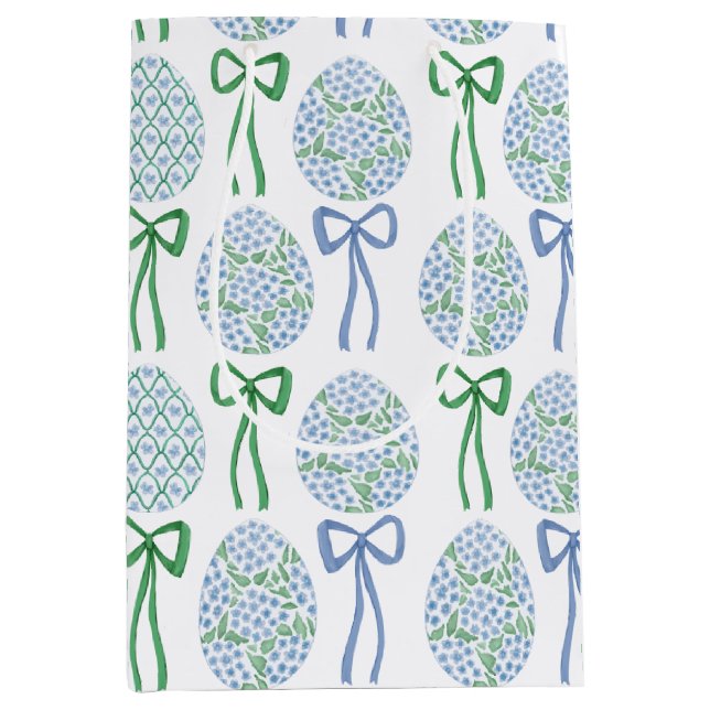 Preppy Blue and Green Oaster Bows and Eggs Mittlere Geschenktüte (Vorderseite)
