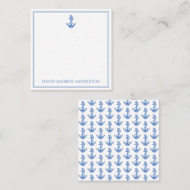 Preppy Blue and White Anchor Personalisiert Mitteilungskarte (Vorne/Hinten)