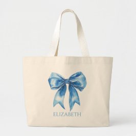 Preppy Blue and White Bow Personalized Jumbo Stoffbeutel