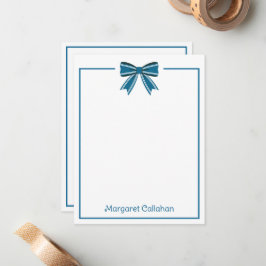 Preppy Blue and White Bow Personalized Mitteilungskarte