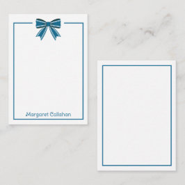 Preppy Blue and White Bow Personalized Mitteilungskarte