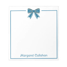 Preppy Blue and White Bow Personalized Notizblock
