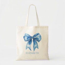 Preppy Blue and White Bow Personalized Tragetasche