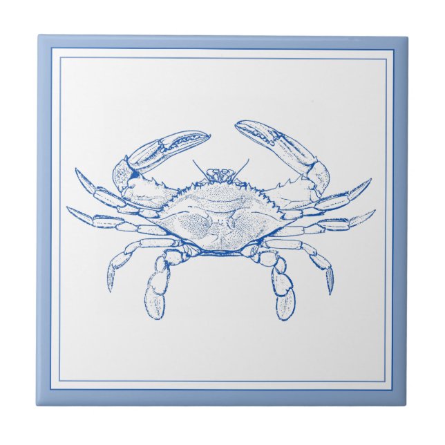 Preppy Blue and White Crab an der Küste Fliese (Vorderseite)