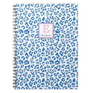 Preppy Blue and White Leopard Print Mit Monogramm Notizblock