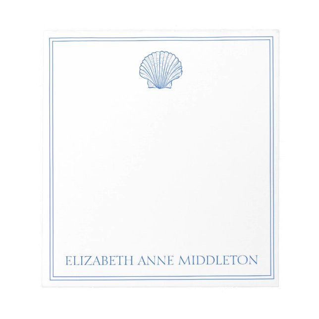 Preppy Blue and White Muschel Personalisiert Notizblock (Vorderseite)