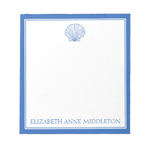Preppy Blue and White Muschel Personalisiert Notizblock