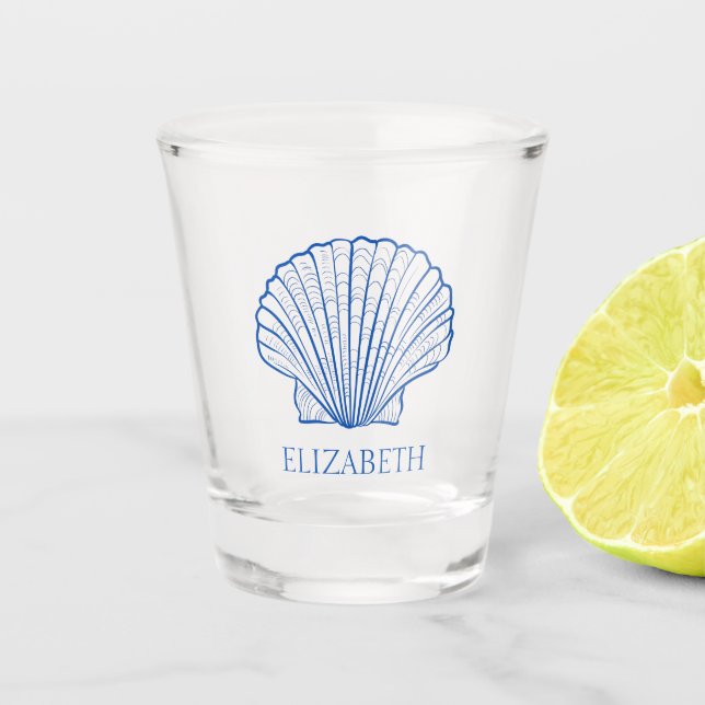 Preppy Blue and White Muschel Personalisiert Schnapsglas (Vorderseite)