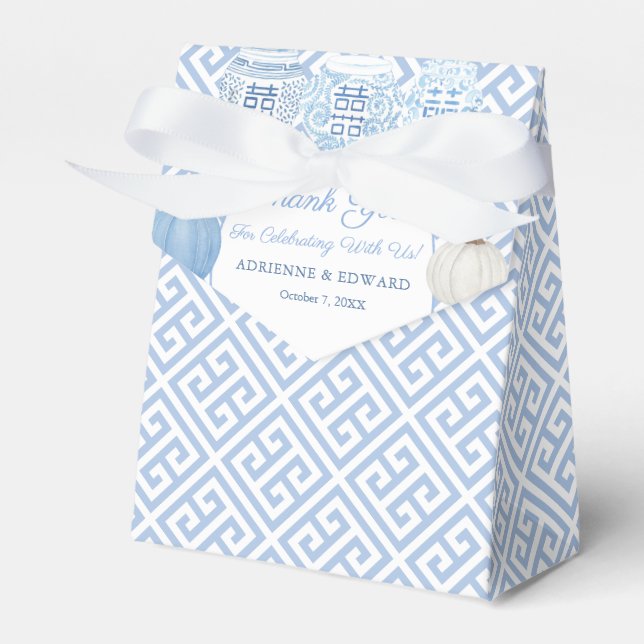 Preppy Blue and White Pumpkins Griechisch Key Wedd Geschenkschachtel (Vorderseite)