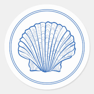 Preppy Blue and White Scallop Muschel Runder Aufkleber