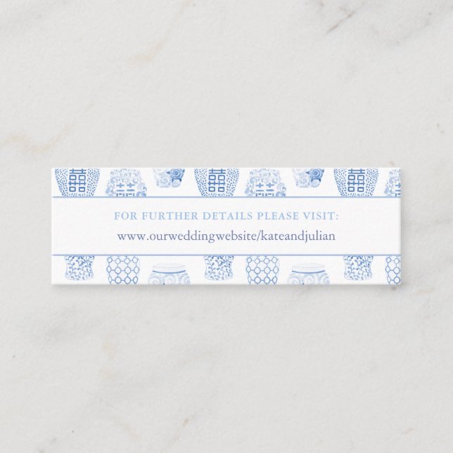 Preppy Blue and White Wedding Website Einsteckkart Mini Visitenkarte (Vorderseite)