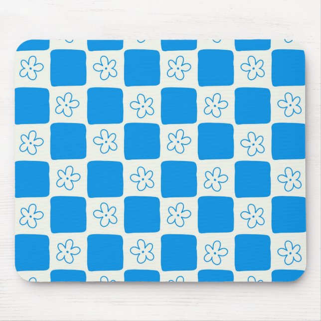 Preppy Blue Blume Prüfmuster Mousepad (Vorne)