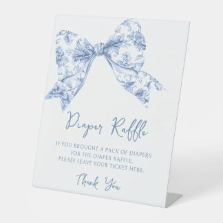 Preppy Blue Bow Coquette Baby Shower Diaper Raffle Sockelschild