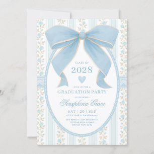Preppy Blue Bow Cotattacore Graduation Party Einladung