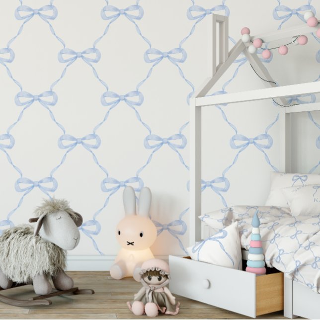 Preppy Blue Bow Grandmillennial Style Tapete (Matching wallpaper, duvet cover and pillow)