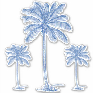 Preppy Blue Coastal Palmetto Palm Trees Aufkleber