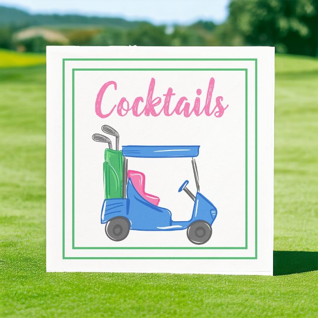 Preppy Blue Golf Cart Cocktail Party Serviette (Von Creator hochgeladen)