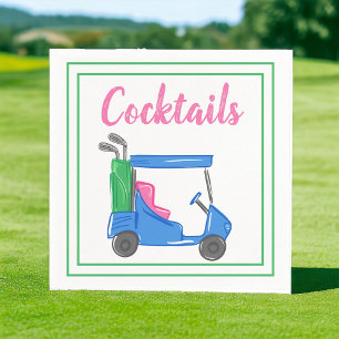 Preppy Blue Golf Cart Cocktail Party Serviette