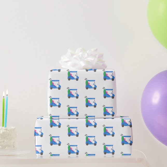 Preppy Blue Golf Cart Geschenkpapier (Partygeschenke)