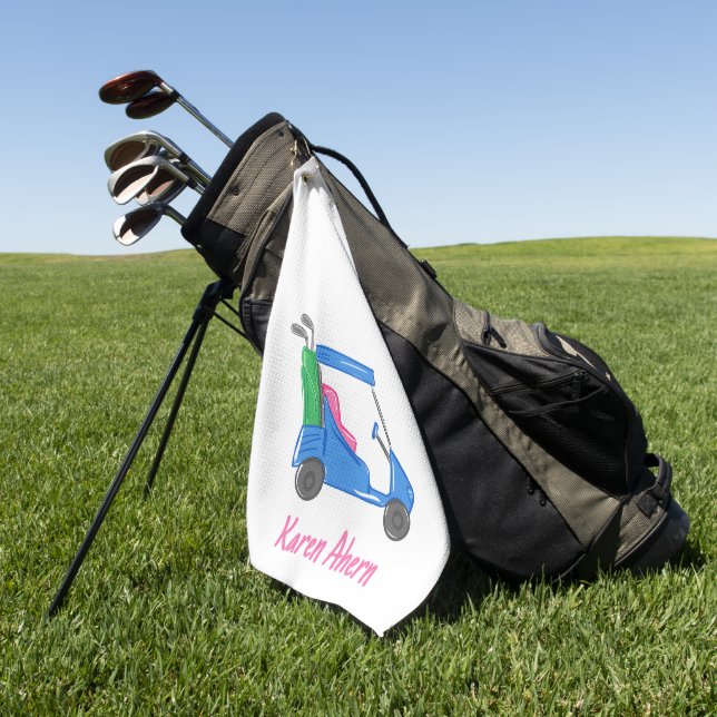 Preppy Blue Golf Cart Personalisiert Golfhandtuch (Gras)
