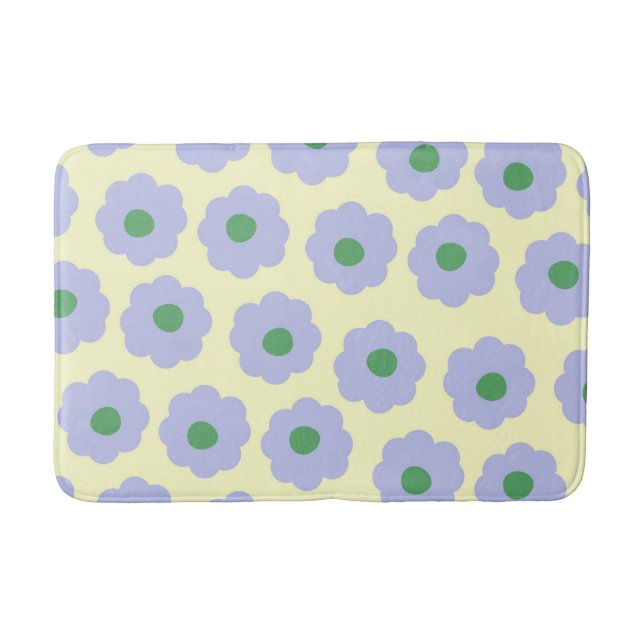 Preppy Blue Green Floral Einfaches Blume Muster Badematte (Vorderseite)