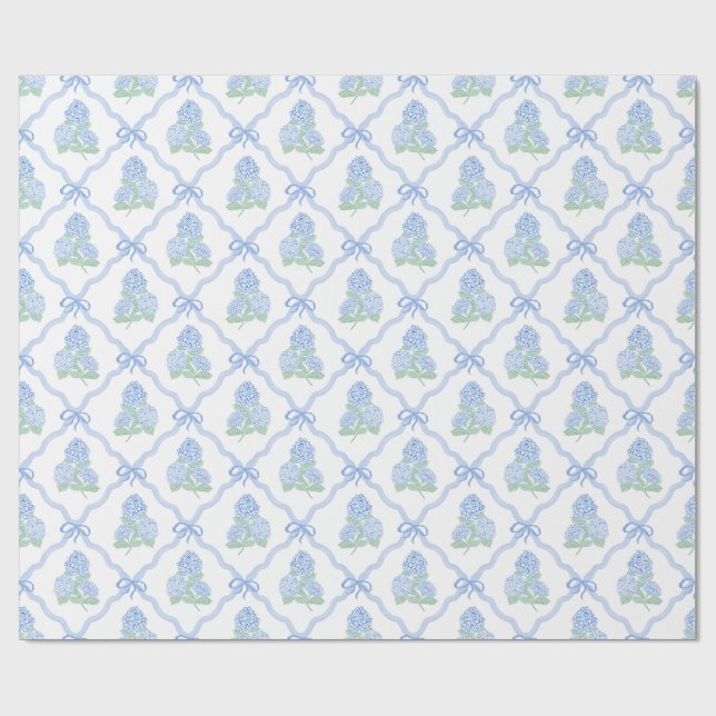 Preppy Blue Green Hydrangeas Geschenkpapier (Flach)