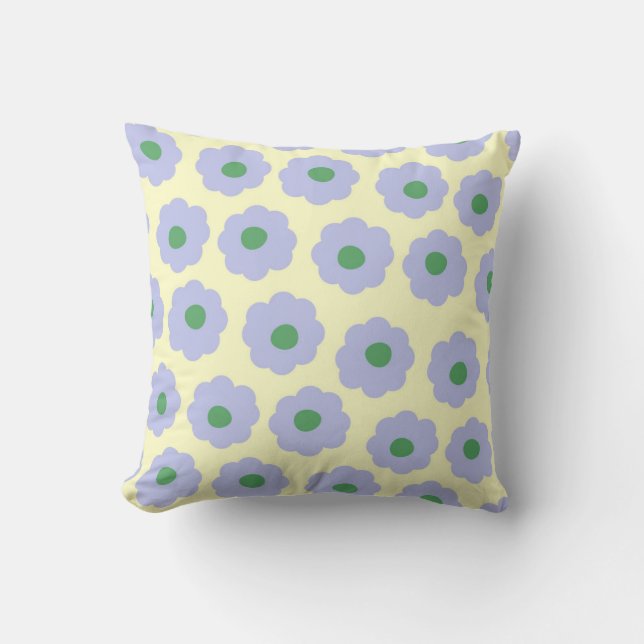 Preppy Blue Green Niedlich Hippie Blume Muster Kissen (Vorderseite)