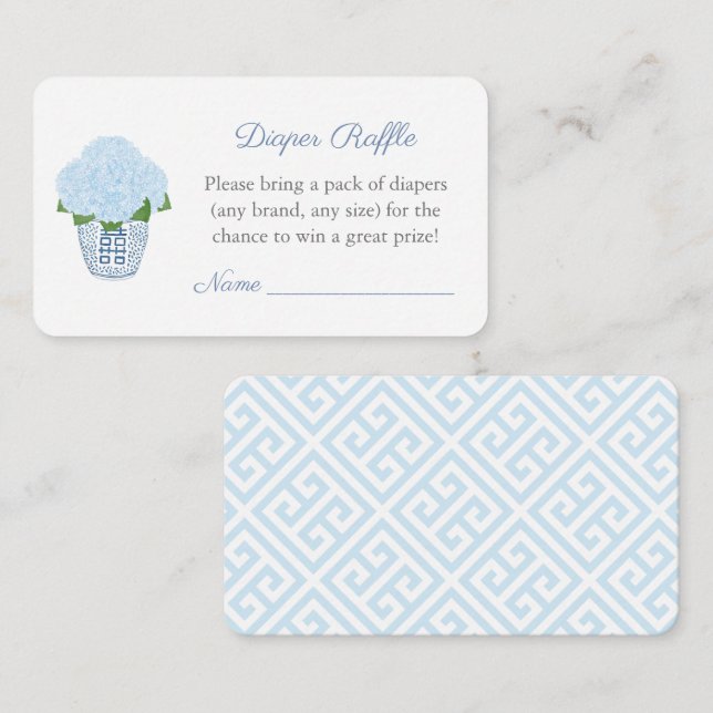 Preppy Blue Hydrangeas Diaper Raffle Baby Dusche Begleitkarte (Vorne/Hinten)