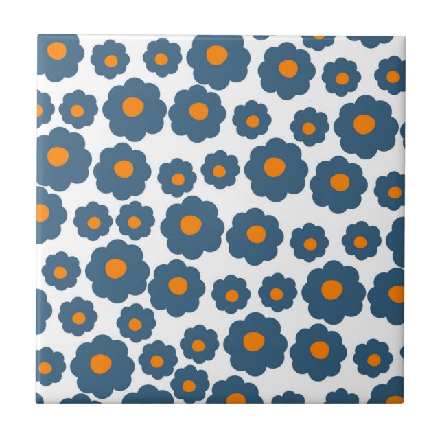 Preppy Blue Orange Hippie Blume Muster Fliese (Vorderseite)