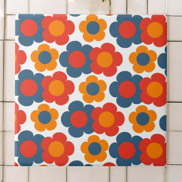 Preppy Blue Orange Hippie Blume Muster Fliese