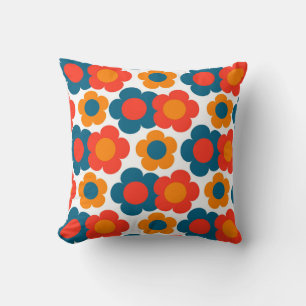 Preppy Blue Orange Hippie Blume Muster Kissen