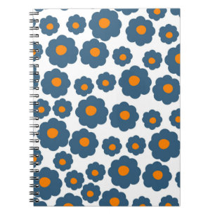 Preppy Blue Orange Hippie Blume Muster Notizblock