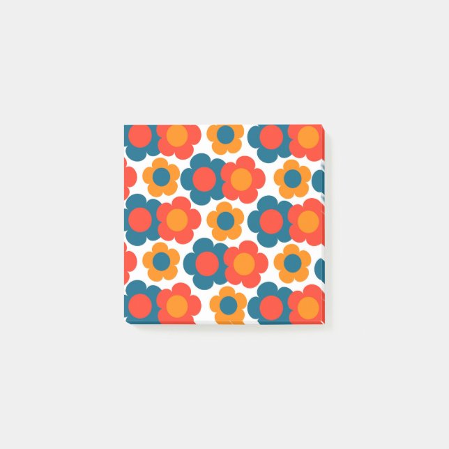 Preppy Blue Orange Hippie Blume Muster Post-it Klebezettel (Vorderseite)