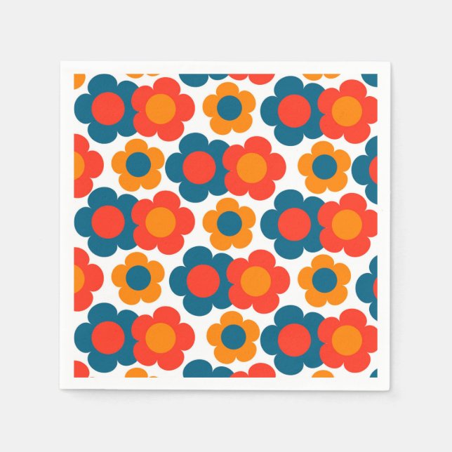 Preppy Blue Orange Hippie Blume Muster Serviette (Vorderseite)