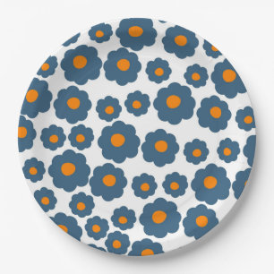 Preppy Blue Orange Hippie Blume Pattern Paper Pla Pappteller