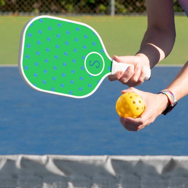 Preppy Blue Pickleball Green Monogram Pickleball Schläger (InSitu)